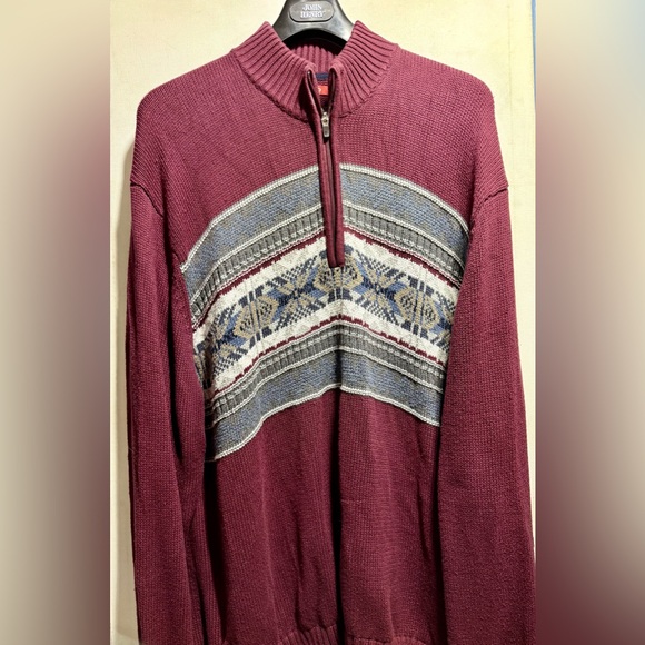 Izod 1/4 Zip Pullover Burgundy and Gray Patterned Zip-Up Sweater - Picture 1 of 7